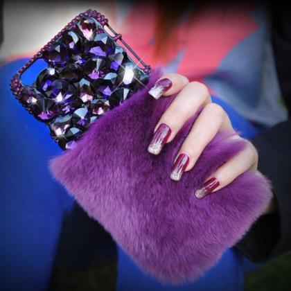Bling Luxury Lovely Fluffy Fur Purple Crystals..