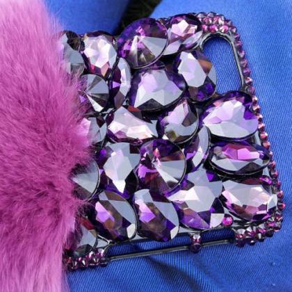 Bling Luxury Lovely Fluffy Fur Purple Crystals..