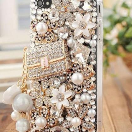 Cute Handbag Flowers Pearls Crystal Bling Iphone 7..