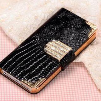 Black Luxury Bling Phone Wallet Flip Case Cover,..