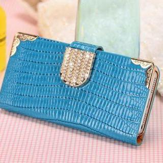 Blue Luxury Bling Phone Wallet Flip Case Cover,..