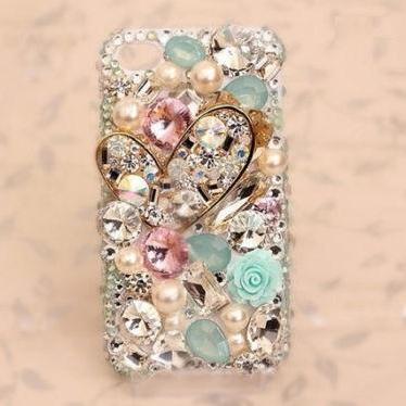 IPhone 6 Case, IPhone 6 Plus Case, IPhone 5s Case, IPhone 4s Case, Bling Wallet Case For Samsung Galaxy Note 4 Note 4 Edge S6 S6 Edge S5 S4 S3, Heart Pearl bling phone case