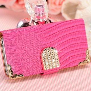 IPhone 6 Case, IPhone 6 Plus Case, IPhone 5s Case, IPhone 4s Case, Bling Wallet Case For Samsung Galaxy Note 4 Note 4 Edge S6 S6 Edge S5 S4 S3, Hot Pink Luxury bling phone wallet flip case cover