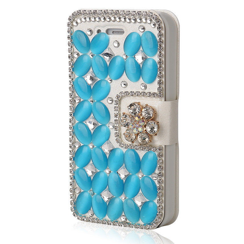 Blue Bling Iphone 7 Plus Leather Wallet Case, Iphone 6 6s Plus Leather Case, Iphone 5s Se Leather Wallet Case, Iphone 5 5c Leather Cover, Bling